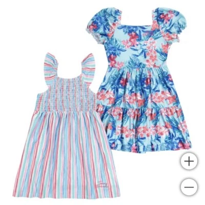 Pack de 2 vestidos Tommy Bahama para niños, azul floral y rayas, solero, niñas 2T, NUEVO Foto 1 de 4