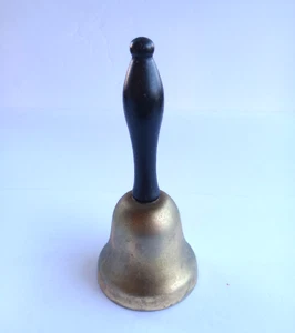 Vintage Brass School Bell with Black Painted Wood Handle 6.5" Tall - Picture 1 of 4