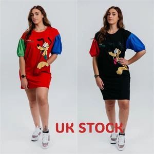 Damen Disney Pluto T-Shirt Kleid 10-14 Puffärmel Taschen rot schwarz Freizeit - Bild 1 von 33