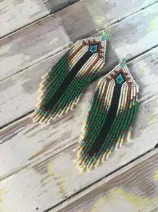 Pendientes Tribales Nativos Grandes Boho Americanos Semilla Cuentas Hecho a Mano Pendiente - Imagen 1 de 2