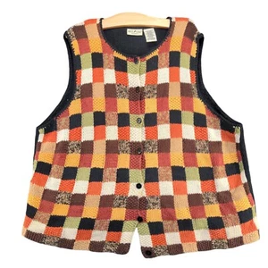 White Stag Women's Button-Up Sweater Vest Multi Plus 22W/24W Check Vintage - Picture 1 of 12