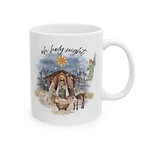 Christmas Mug Manger Scene O Holy Night Religious Holiday Gift Coffee Tea Cup - Picture 1 of 7