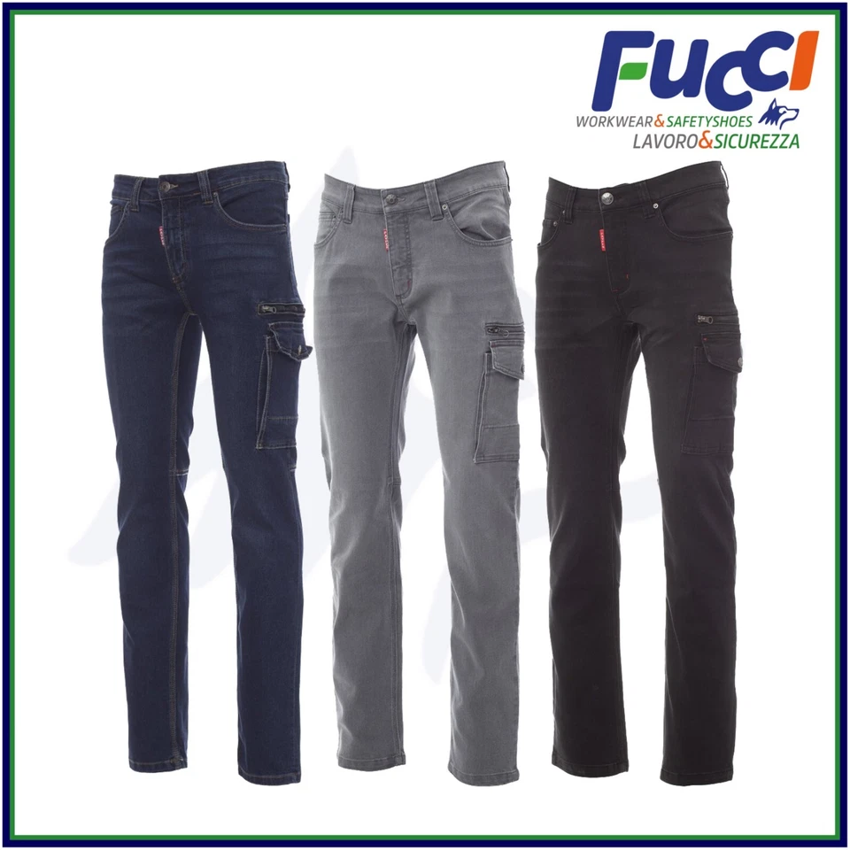 Pantaloni da Lavoro Jeans Elasticizzati Multitasche Uomo Blu Denim Payper West