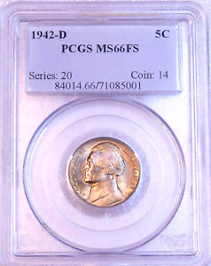 1942 D Jefferson Silver Nickel PCGS MS66FS Full Steps Rainbow Luster PQ Y984