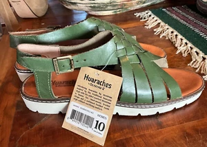 HUARACHES BY BEARPAW SIZE 10 GREEN LEATHER NEW SANDALS WOMENS SHOES - Picture 1 of 11