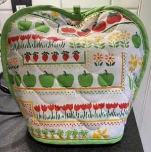 VTG 70s/80s Quilted Toaster Cover Green Apple Green, flowers, Fruits Veggies - Picture 1 of 10