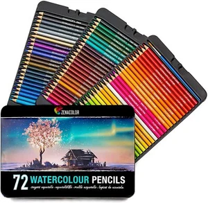 Zenacolor 72 Watercolor Pencils Professional Set, w/Brush & Metal Box - Picture 1 of 7