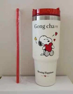 Gong Cha X Snoopy CREAM WHITE LARGE Tumbler 890mL / 30oz Cup NEW Tea Coffee - Picture 1 of 1