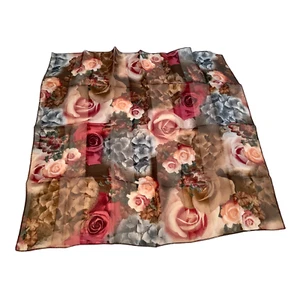 Women's Neck Scarf Brown Peach Red Floral Print 20"x20" Square Autumn Fall - Picture 1 of 7