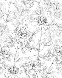 Black and White Floral Wallpaper Peonies Removable Peel and Stick Floral Wallpap - Picture 1 of 12
