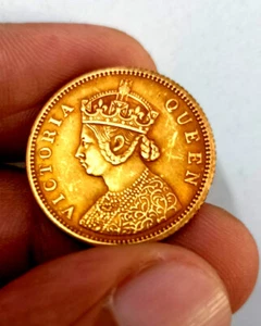 1870-79 British India Queen Victoria 10 Rupee Antique Brass Restrike Token Coin - Bild 1 von 4