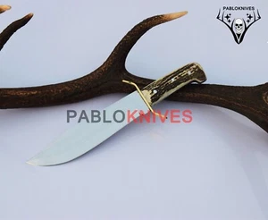 CUCHILLO BOWIE HUTING DE ACERO FORJADO A MANO J2 / Mango de astas de ciervo + Funda de cuero - Imagen 1 de 6