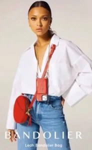 Leah Bandolier Round Leather Red Shoulder Bag With iPhone 11 Pro Case - Picture 1 of 10