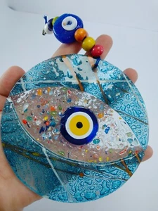 Evil Eye Wall Decor Glass Bead Turkish Handmade Amulet Nazar Turquoise Charm - Picture 1 of 11