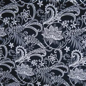 An Indigo Print, White on Navy Blue, Flowers & Fronds, Transpacific Cotton, BTY - Picture 1 of 4