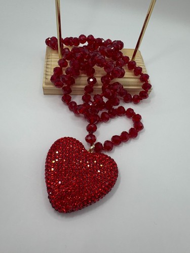 SAN VALENTINO Collana Cupido con perline rosse ciondolo cuore strass NUOVO