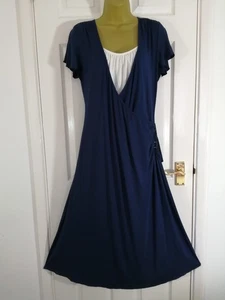 BNWOT M&S UK 14 Beautiful Navy Blue Wrap Dress Viscose Jersey Sequin Detail Cami - Picture 1 of 11