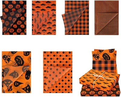 30 Hojas Papel Pañuelo Halloween, 14x20 pulgadas Naranja y Negro Calabazas Fantasmas Punto P Foto 1 de 4