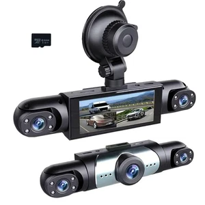 Cámara de tablero de 3 canales frontal interior e izquierda derecha, cámara de tablero 1080P HD para automóviles... - Imagen 1 de 8