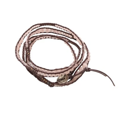 Pulsera envolvente de cuero CHAN LUU marrón rosa/SR2 damas Foto 1 de 4