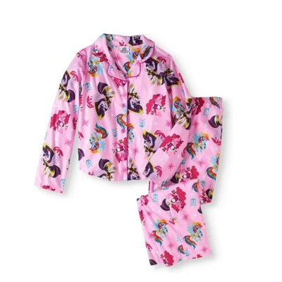 My Little Pony Button Up Pajamas set 6 - 6X SM Child Girls 2 Piece Flannel New - Image 1 of 2