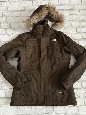 Jaqueta de esqui feminina THE NORTH FACE HyVent pele com capuz listras marrom M - Imagem 1 de 4