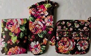 Vera Bradley English Rose PotHolder Oven Mitt Apron SET BROWN FLORAL UNUSED NWOT - Picture 1 of 10