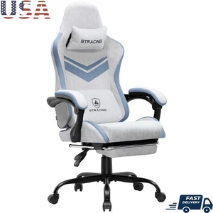 Ergonomischer Gaming Stuhl Verstellbare Liege Fußstütze Lordosenstütze Stoff Neu - Bild 1 von 11