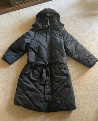 女式 Ava & Viv 冬季寒冷天气衬里外套带腰带尺寸 1X 黑色 — 第 1/4 张图片