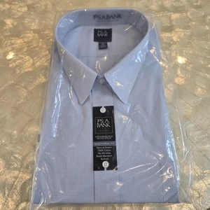 Jos A Bank Traveler Dress Shirt 20 36 Traditional Fit White Blue Stripe NWT - Picture 1 of 3
