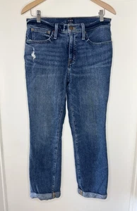 J CREW Slim Boyfriend Womens Jeans Size 27 Medium Wash Stretch Distressed Preppy - Picture 1 of 6