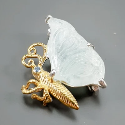 Broche de aguamarina natural hecho a mano de 12 quilates + plata de ley 925/NB29411 Foto 1 de 4