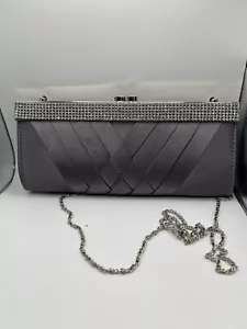 Grey evening Bag Rhinestones Wedding Cocktail Purse Gorgeous - Picture 1 of 4