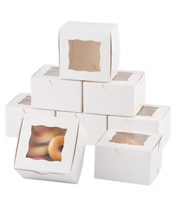 100pcs Paper Cookie Boxes With Window Small Bakery Boxes 4x4x2.5 Inches Mini Cak - Picture 1 of 6