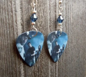 The Walking Dead Guitar Pick Earrings with Montana Blue Swarovski Crystals - Picture 1 of 5