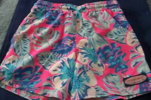 Vineyard Vines Chappy Swim Trunks ISLAND LEAVES - PINK Blue Boys Size 6 - Picture 1 of 3