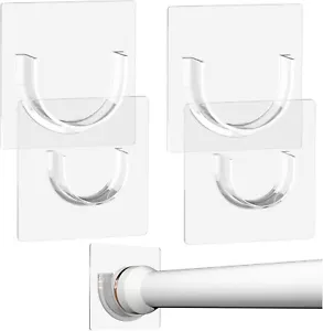 Shower Rod Holder with Strong Adhesive, 4 Pack Shower Curtain Rod Holder for Wal - Picture 1 of 7