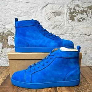 Christian Louboutin Blue Suede High Top Sneaker Size 14 (47) NEW - Picture 1 of 8
