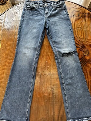 Pantalones de mezclilla plateados para mujer 30x32 Elyse ajustados bordados desgastados Foto 1 de 4