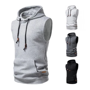 Men Sleeveless Hoodie Hooded Sweatshirt Gym Fitness Casual Sport Vest Tank Tops - Picture 1 of 17