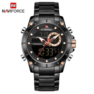 NAVIFORCE Men Digital Watch Steel Business Wristwatch Dual Time LED Quartz Watch - Image 1 of 4