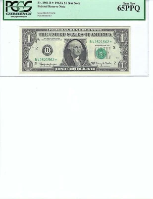 1963 $1 FRN FR1901-B* PCGS 65 PPQ, New York * Note S/N B42521562*!!! - Image 1 of 2