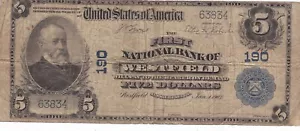 $5.00 1902 National bank note Westfield Massachusetts - Picture 1 of 2