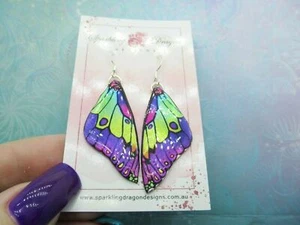 Purple Lime Green Butterfly Earrings Stained Fairy Fantasy Godmother Jewellery - Picture 1 of 6