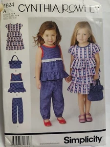 Dress Pants Shirt Purse Girls 6M 1 2 3 4 Simplicity 1624 Sewing Pattern Rowley - Picture 1 of 9