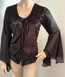 Black Velvet Stevie Nicks Style Lace Up Medieval Top - Size 10 - Aust Made - Picture 1 of 2