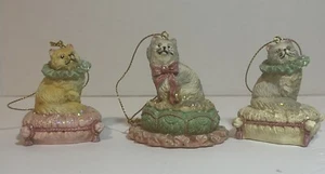 Vintage Set of 3 Christmas Ornaments - Cats On Pillows from Dillards Trimmings - Picture 1 of 4