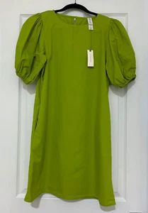 NWT Anthropologie Amadi Puff Sleeve Cotton Shift Dress XS S 2 4 Chartruse Green - Picture 1 of 7