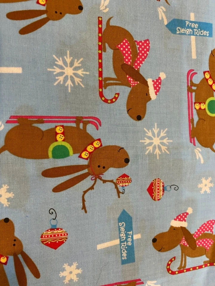 Santa Reindeer Fabric One Yd Funky Sled Moda White/Brown Quilt Santa Christmas - Image 1 of 1