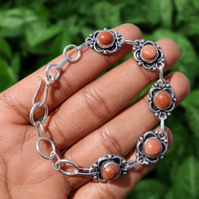 Trendy Sunstone Gemstone 1PCS Ethnic Bracelet 925 Silver Plated Women's Jewelry - Image 1 of 4
